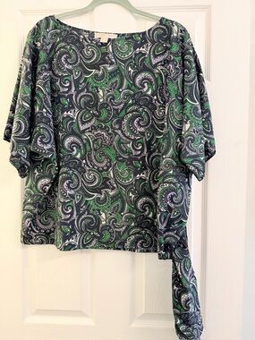 Michael Kors Green, Navy & Lilac Paisley Top
